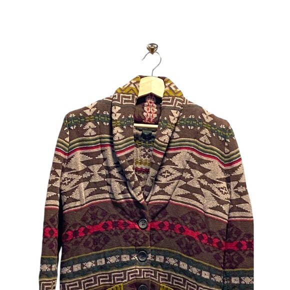 Eddie Bauer Southwestern Print Button Front Cardigan Beige Size S Boho Fall Cozy - Picture 7 of 15